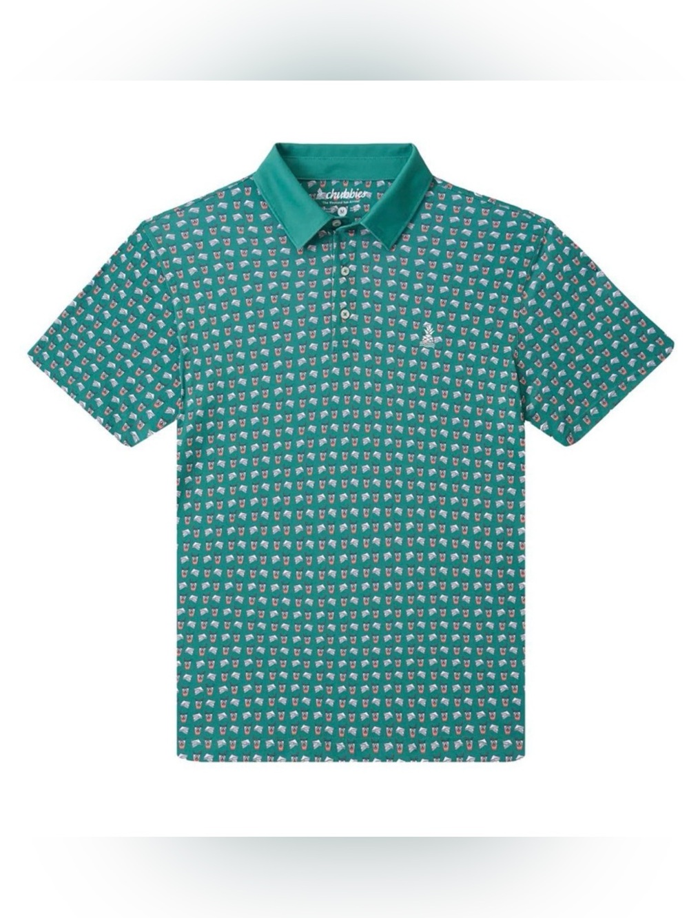 NEW CHUBBIES GREEN SNACKS SANDWICHES & SWING SHORT SLEEVE KNIT POLO SHIRT SZ L